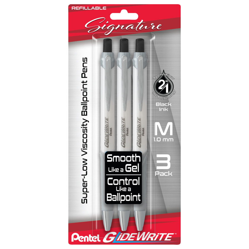 Pentel Glidewrite Signature Ballpoint Pen (1.0Mm) Medium White Barre