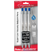 Pentel Glidewrite Signature Kulpen, (1.0mm) Medium, Vit Barrel, Blå Bläck, 3-pack (BX930WBP3C)