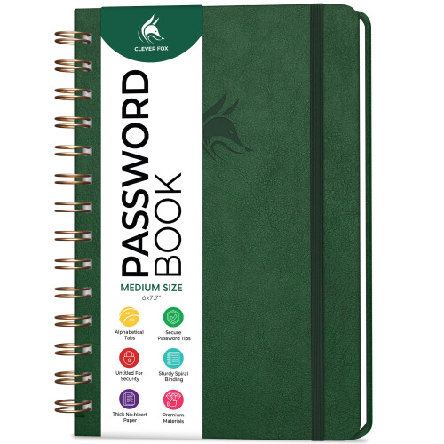 Clever Fox Password Book Spiral - Organizza indirizzi Internet e password