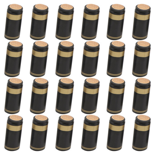 50Pcs Black Plastic Shrink Tops with Heat Seal