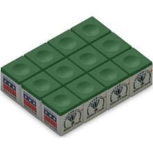 Scatola per gesso da biliardo/stecca da biliardo in argento, verde, 12 cubi