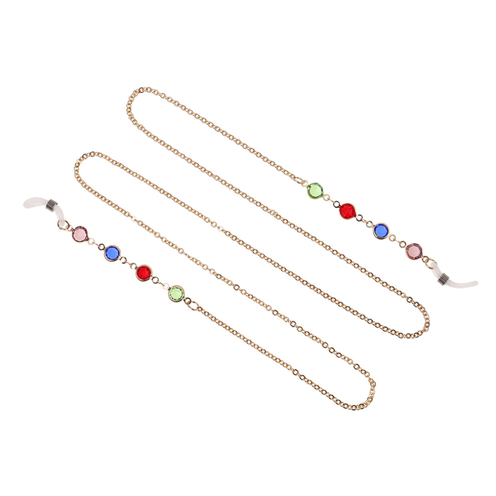Ohphcall Colorful Rhinestone Eyeglass Strap Anti-Slip Golden Chain Holder