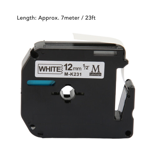 Black on White Label Tape Replacement 23ft 12mm Water-Resistant 1