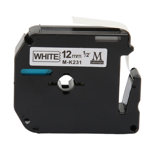 Black on White Label Tape Replacement 23ft 12mm Water-Resistant 2