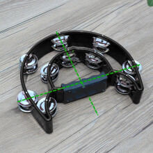 Große doppelte Metallring-Klöppel Handtrommelglocke, 20 cm x 25 cm, Schwarz