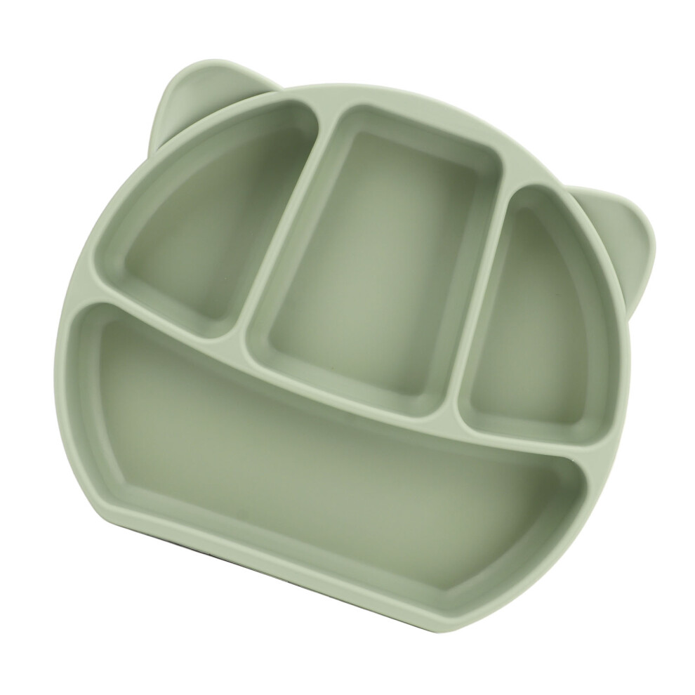 Olive Silicone Suction Plate For Infants & Toddlers, Panda Shape Green