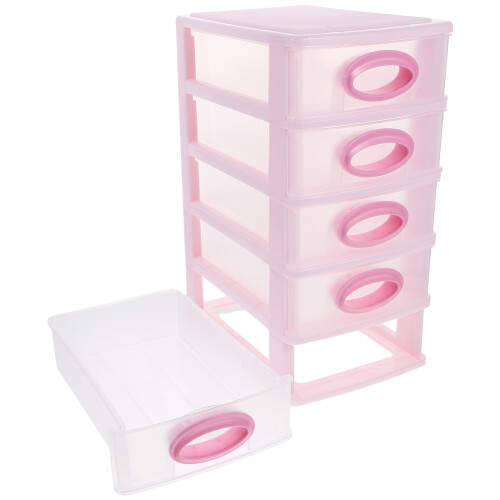 Pink Plastic Desktop Drawer Organizer Box for Office and Cosmetics