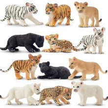 Toymany 12 Safari Animal figurer H?j Emulational Baby Plastic Zoo Animals Lions Tigers Cheetahs Leopards Figur Toy Set Easter Eggs Cake Toppers J