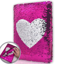 GINMLYDA Pailletten-Tagebuch fur Madchen, 21,6 x 14 cm, 160 linierte Seiten, Tagebuch fur Madchen, Herzmuster, wendbares Flip-Sequenz-Notizbuch f