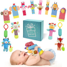 Baby hangende rammelaar, pols rammelaar, voetzoeker rammelaar, sok, hand en voet rammelaar, pasgeboren cadeau, babyshower verjaardagscadeauset voor ba
