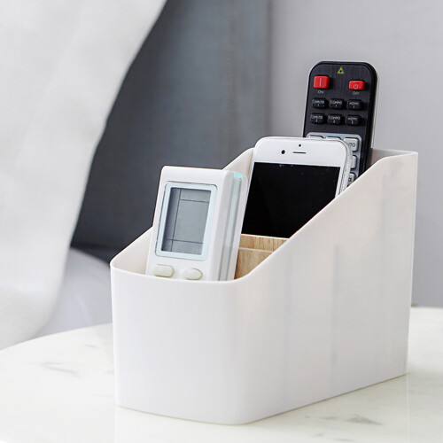 1Pc Wood And Plastic Desktop Storage Basket With Detachable Slots 2