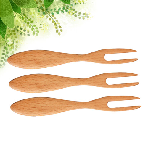 3Pcs Wide Handle Wooden Fruit And Dessert Fork 1