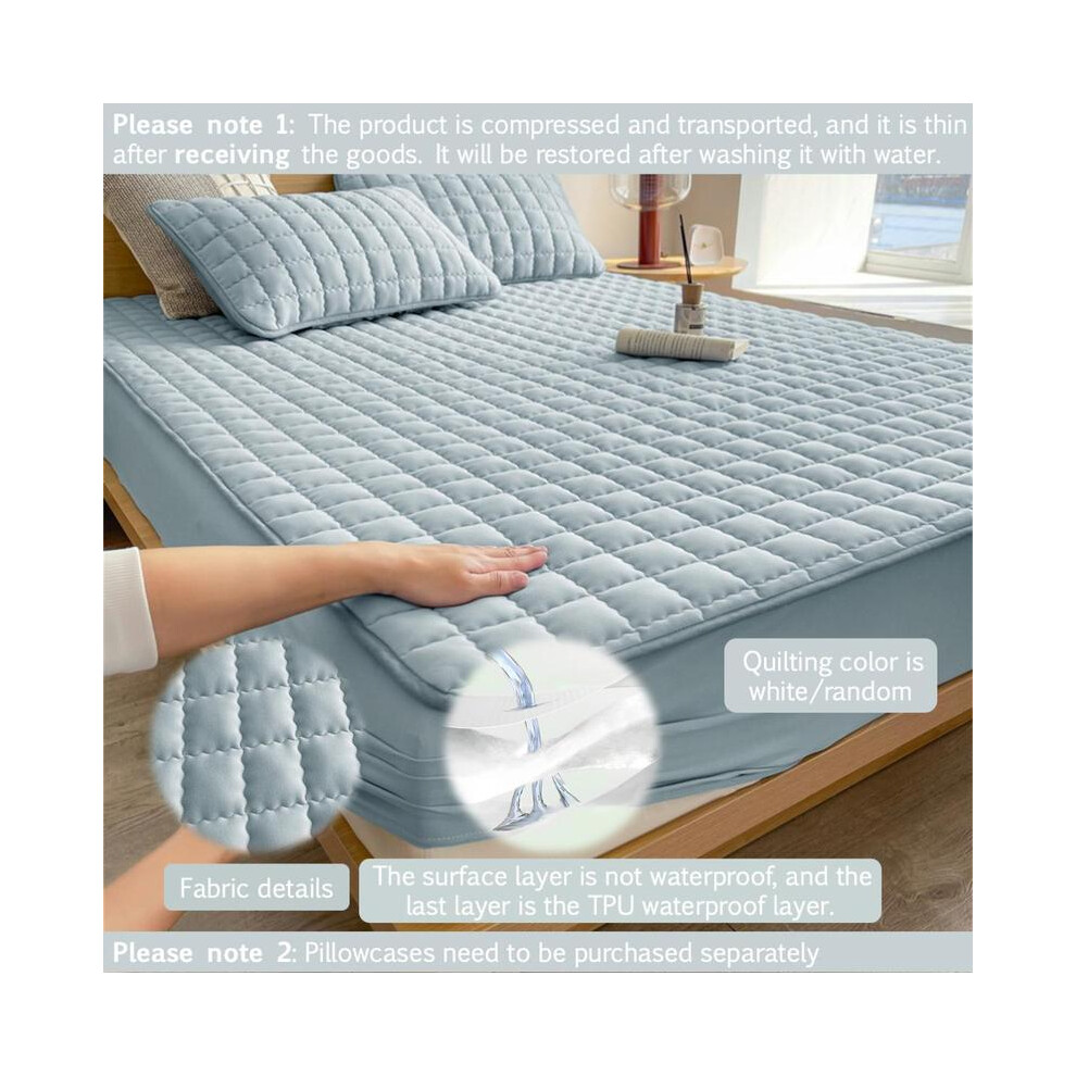 (Light Wash, US-Queen) Solid Color Plaid Design Mattress Cover, 1 Count Waterproof Mattress Cover or 2 Counts Pillowcase without Filler, Soft Mattress-image-OPC-PKW8GQN-NEW