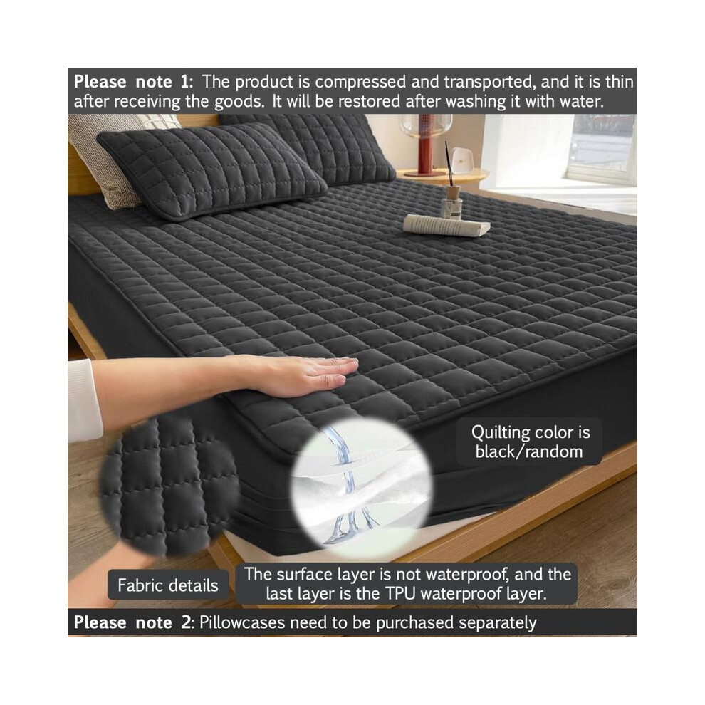 (Black, only 2 counts pillowcase) Solid Color Plaid Design Mattress Cover, 1 Count Waterproof Mattress Cover or 2 Counts Pillowcase without Filler, So-image-OPC-PKW8GNJ-NEW