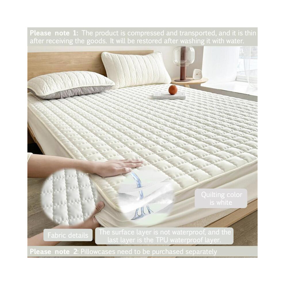 (Off White, US-Queen) Solid Color Plaid Design Mattress Cover, 1 Count Waterproof Mattress Cover or 2 Counts Pillowcase without Filler, Soft Mattress-image-OPC-PKW8GRJ-NEW