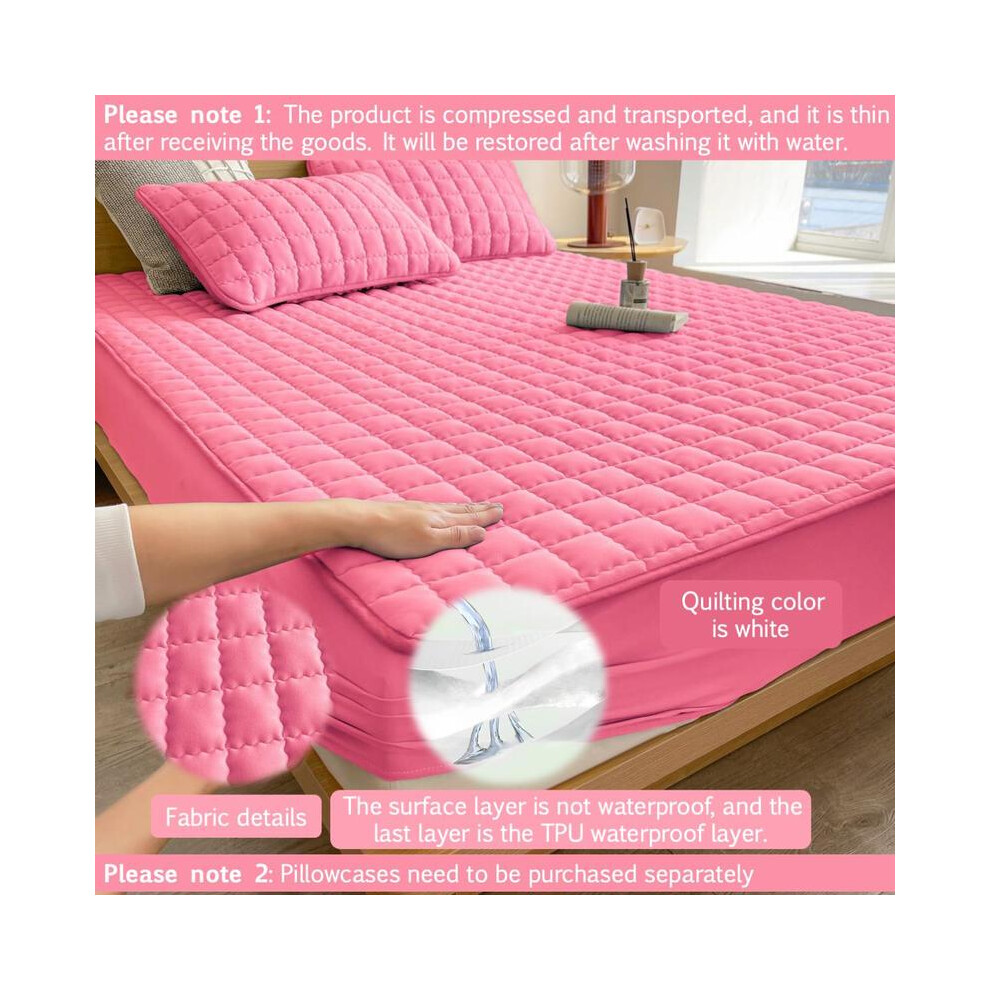 (Coral Pink, UK-Single) Solid Color Plaid Design Mattress Cover, 1 Count Waterproof Mattress Cover or 2 Counts Pillowcase without Filler, Soft Mattres-image-OPC-PKW8GPM-NEW