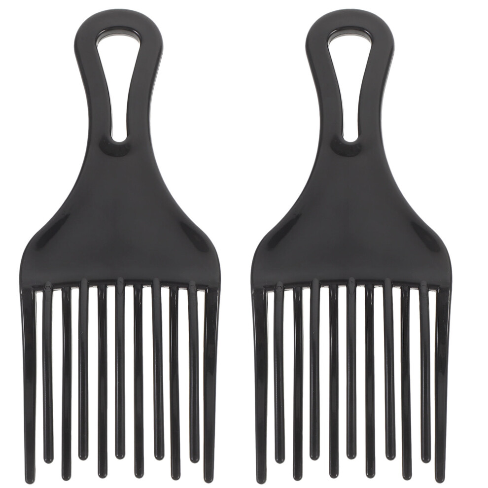 Solustre 2Pcs Plastic Wide Tooth Comb For Hairdressing Male Rake Size S Black