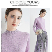 (L, Jacquard purple) Cashmere Sweater For Women 100% Cashmere Lightweight Long Sleeve Crew Neck Knitted Sweater