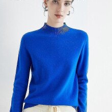 (L, Klein Blue) Cashmere Sweater For Women 100% Cashmere Lightweight Long Sleeve Crew Neck Knitted Sweater