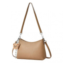 (Kaki) Casual Pu Shoulder Bag For Ladies With Pendant Waterproof Aesthetic Vintage Bags for College Work