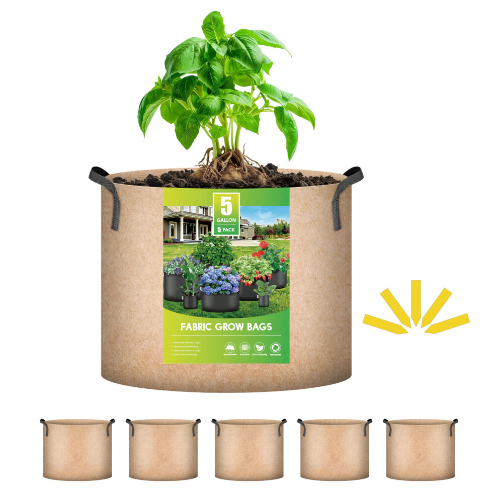 iPower 5-Pack 5 Gallon Plant Grow Bags Verdikte Nonwoven Beluchtingsstof
