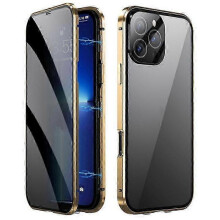 (Gold) Compatible For iPhone 16 Pro Case Anti-Spy Double-Sided Tempered Glass+Magnetic Metal Frame Phone Cover 2025