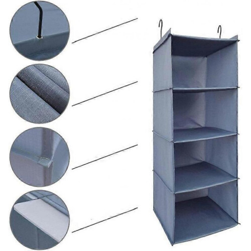 3 Compartment Wall Mounted Wardrobe Organizer, Hanging Cloth Wardrobe with Folding Iron Frame 2