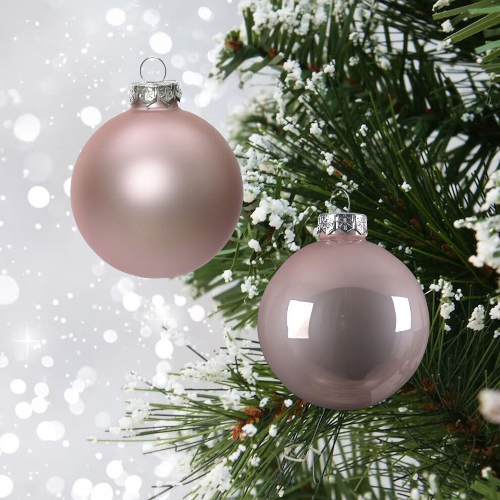 Decoris Pink 24 Mini Glass Christmas Baubles Blush 25Mm