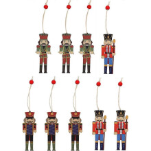 9 Pcs en Bois De Nol Casse-Noisette Mini Soldat Figurines Arbre De Nol Ornements Marionnettes Jouet (Rouge)
