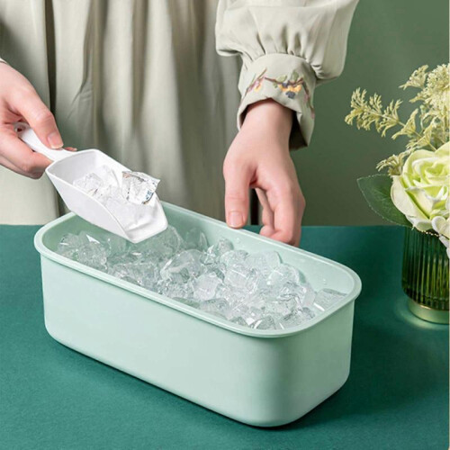 (green) Ice Tray Mold Freezer Silicone Plastic Lid 32 Grids Creative Storage Box Refrigerator 2