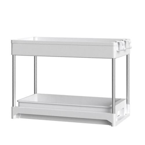 (2) Under Sink Storage Rack- Multi-use Kitchen Organizer with Sliding Drawer, Durable Stainless Steel, Bathroom Vanity Organizer