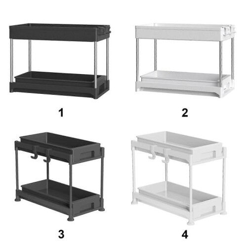 (1) Under Sink Storage Rack- Multi-use Kitchen Organizer with Sliding Drawer, Durable Stainless Steel, Bathroom Vanity Organizer 2