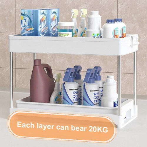 (4) Under Sink Storage Rack- Multi-use Kitchen Organizer with Sliding Drawer, Durable Stainless Steel, Bathroom Vanity Organizer 2