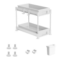 (4) Under Sink Storage Rack- Multi-use Kitchen Organizer with Sliding Drawer, Durable Stainless Steel, Bathroom Vanity Organizer