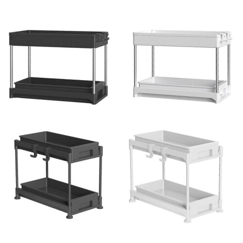 (4) Under Sink Storage Rack- Multi-use Kitchen Organizer with Sliding Drawer, Durable Stainless Steel, Bathroom Vanity Organizer 1