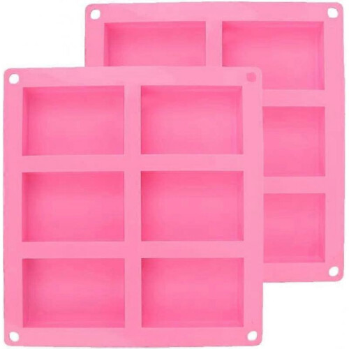 Rectangular Silicone Mold, Set of 2 Rectangular Silicone Soap Molds - with 6 Cavities - for Soap Making, Muffins, Cupcakes, Chocolates, Cookies, Craft