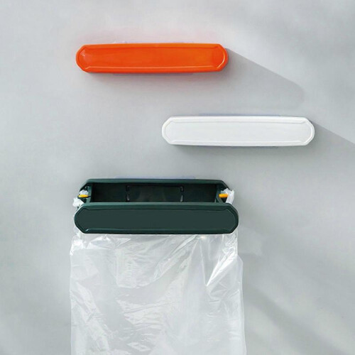 (white) Foldable Trash Holder. Wall Mounted Garbage Bag Rack. Convenient Kitchen Organizer