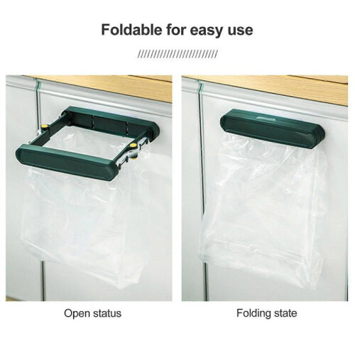 (green) Foldable Trash Holder. Wall Mounted Garbage Bag Rack. Convenient Kitchen Organizer 1