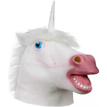 Animal Unicorn Mask Head, Scary Horse Mask, Fancy Dress Latex Mask for Fancy Dress Party or Halloween (White)