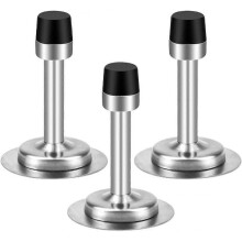 3 Pieces Door Stops, 2 in 1 Stainless Steel Adhesive Wall Door Stopper with Black Rubber
