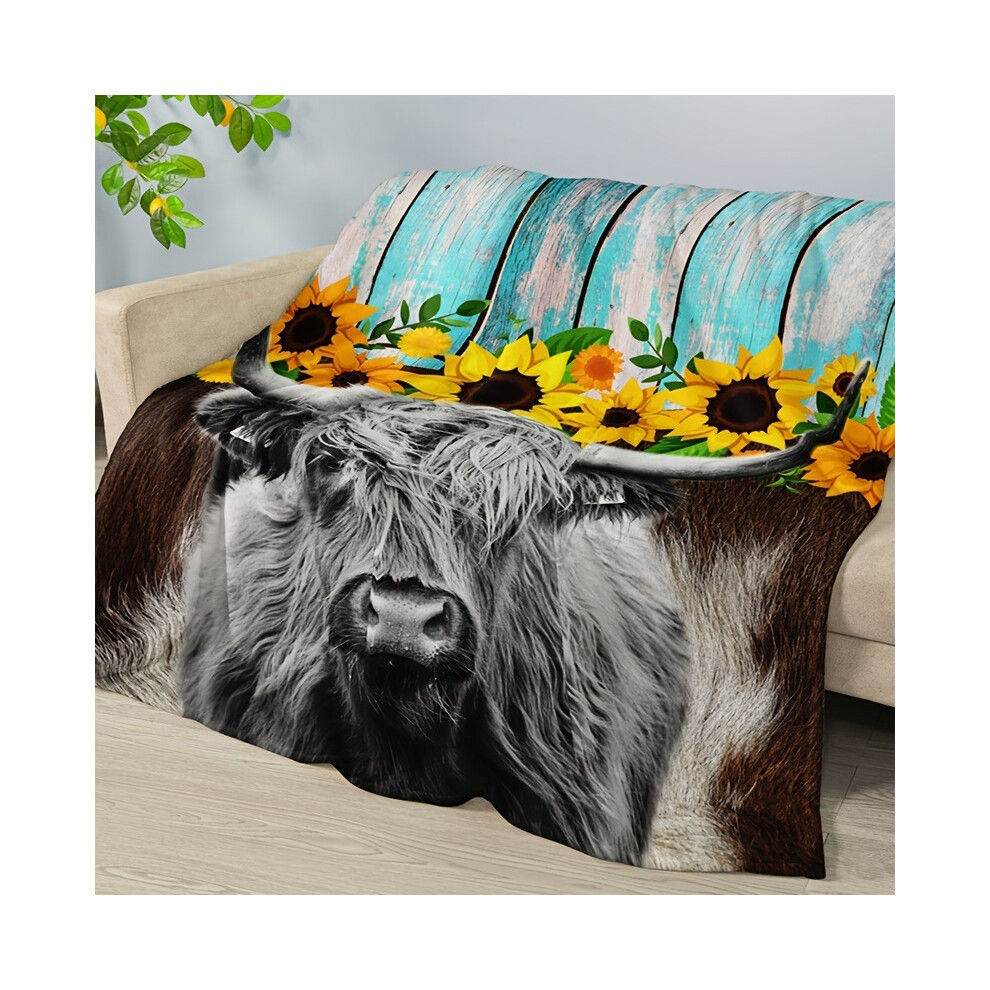 (4, 100x150cm) Highland cow print flannel blanket, pastoral style blanket-image-OPC-PKWBXMT-NEW