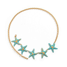 (Blue) Pendant Long Elegant Waist Chain Metal Starfishes Body Chain Daily Wear Chain for Holiday Fashion Enthusiasts Yellow