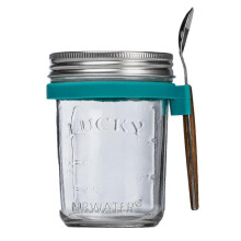 (12cm, green) Sealed Cups Mason Jar with Spoon 350ml - Multifunctional Storage Tank for Oat, Yogurt - Silicone Seal - Clear Glass