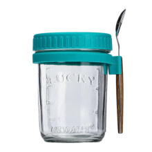 (350ml, green) Sealed Cups Mason Jar with Spoon 350ml - Multifunctional Storage Tank for Oat, Yogurt - Silicone Seal - Clear Glass