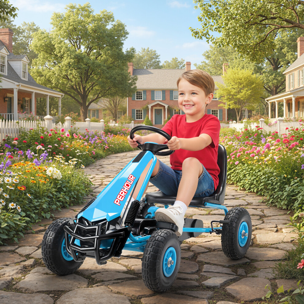 Aiyaplay Blue (Blue) Kids Pedal Go Kart With Adjustable Seat, Eva Tyres