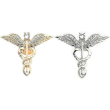 Brooch Pins 2 Pieces Medical Jewelry Gift for Doctor/nurse/medical Student Rod Of Asclepius Emergency Crystal Brooch Silver Gold Color (wing Brooch)