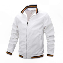 (L, White) Men's Lightweight Bomber Jacket Windbreaker Active Coat with Full Zip and Standing Collar for Spring Fall - DSW