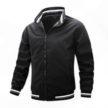 (L, Black) Men's Lightweight Bomber Jacket Windbreaker Active Coat with Full Zip and Standing Collar for Spring Fall - DSW