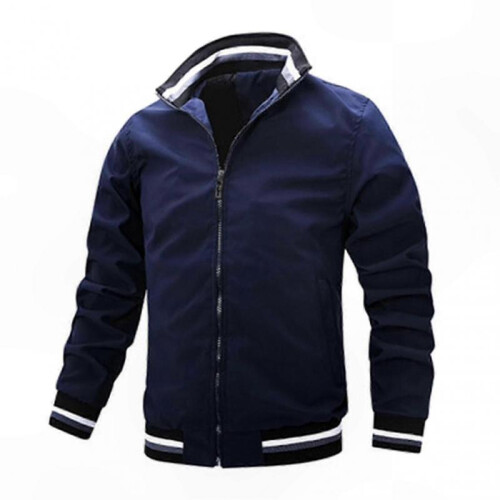 (M,Dark Blue)Men's Lightweight Bomber Jacket Windbreaker Active Coat with Full Zip and Standing Collar for Spring Fall - DSW