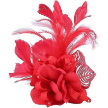 (Red)Fast shopping Feather Flower Brooch Pins Vintage Elegant Brooch Lapel Pin Jewelry Corsage for Hat Bag Dress Suit Gifts for Women